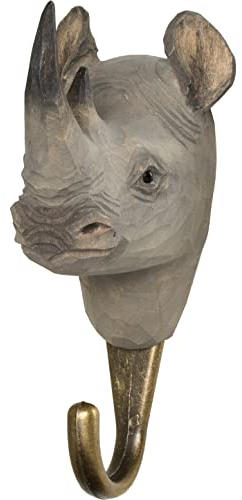 WILDLIFEGARDEN Wildlife Garden WG4536 Haken Nashorn - Handgeschnitzter Tierhaken aus Holz und Metall - Sammlung Afrikanischer Tiere