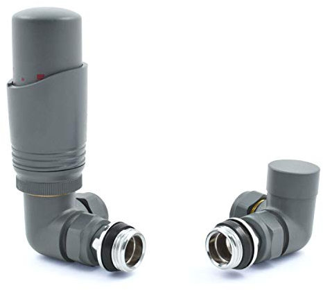 Hot Flow Graphite Grey Cascade Corner Modern TRV Thermostatic Radiator Valve (Pair) Includes A Corner TRV Body & One Lock Shield. for Quick & Easy Temperature Control. Perfect for Energy Saving.