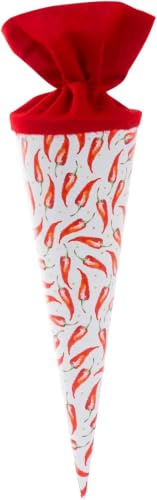 goldbuch 93 427 Geschwistertüte Chili, Schultüte 35 cm, Zuckertüte Weiß | Runde Geschenktüte mit Chili-Muster, Geschenkverpackung, Lackkarton, roter Filzverschluss (ohne Verschlussband), Ø 11,5 cm