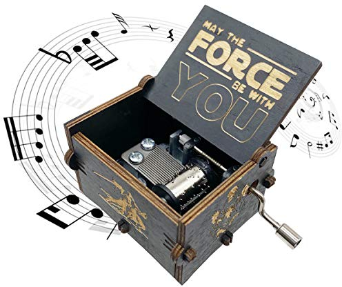 Carillon in legno con manovella, unico tema Starwars, mini stile antico vintage inciso al laser, decorazioni per la casa per Natale, matrimoni, San Valentino, regali di compleanno, nero