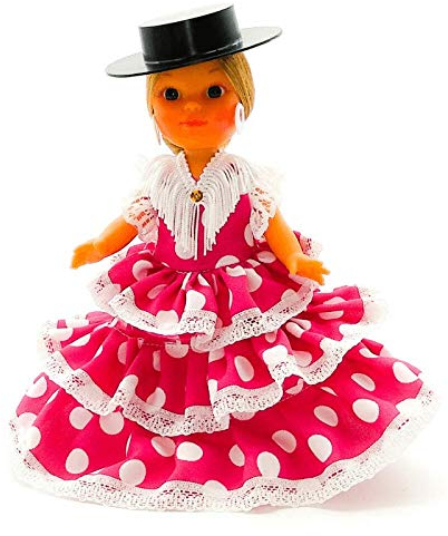 Folk Artesanía Regionale Puppe Kollektion 25 cm mit typischem Andaleua-Kleid Flamenca Andalucia mit spanischem Cordobese Hut (Rosa Londar Weiß)