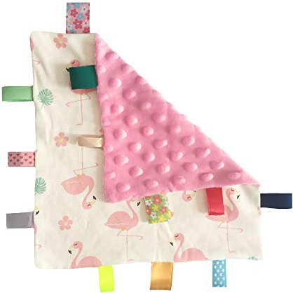 Eyands Baby Tag Blanket, Cotton and Plush Soft Taggy Blanket with Tags for baby gift