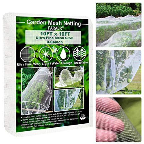 FARAER Garden Netting 10ft x 10ft Ultra Fine Mesh Plant Covers Protects Vegetable Plants Fruits Flowers Crops Against Birds Insects Animals