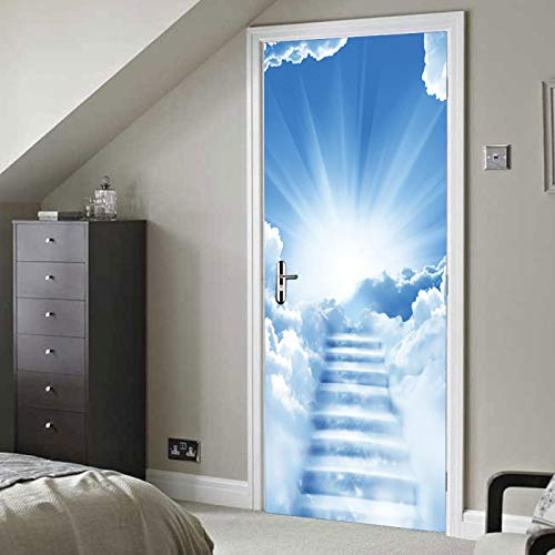 CGDGRA Türtapete Türposter Selbstklebend Leiter Wolken Sonnige Landschaft 3D Türaufkleber Türfolie PVC Wasserdicht Ölfest Tapete Fototapete Für Tür Wohnzimmer Kinderzimmer Küche Und Bad 90X200cm