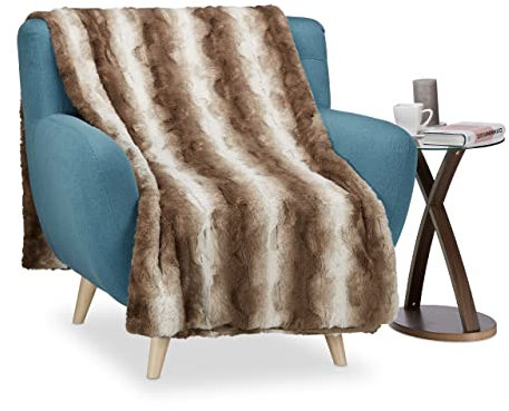 Relaxdays Felldecke Kunstfell, Kuscheldecke für Couch, Bett, doppellagige flauschige Tagesdecke, Größe 150x200 cm, braun