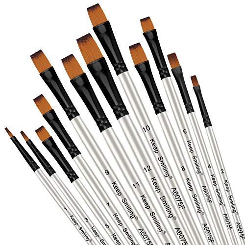 Pinsel 12-teiliges Set, Profi Feinspitze Pinselset Rundspitze Nylonhaar Künstler Acrylpinsel für Acryl Aquarell Ölgemälde (runden) (eben)