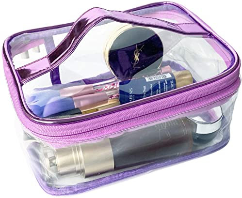FIYUK Toiletry Bag Makeup Cosmetic Clear Bag Portable Waterproof Transparent Travel Large Storage Purple