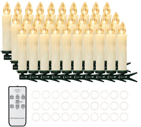 30 candele a LED senza fiamma per finestra, a batteria, per albero di Natale, candele coniche elettriche, con telecomando, perfette per regali, casa, giardino, feste di nozze, decorazione (30 pezzi,