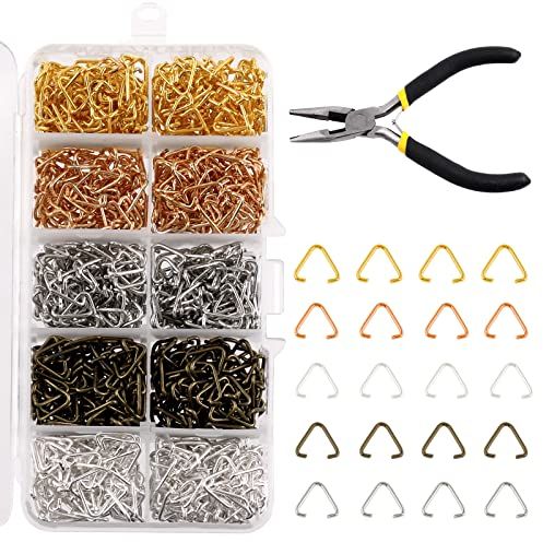Mardatt 1001 Pcs 5 Color Metal Triangle Open Jump Rings Assortment Set with Jewelry Pliers, Split Pinch Bead Connector Findings for Jewelry Making Earring Charm Pendant Bracelet
