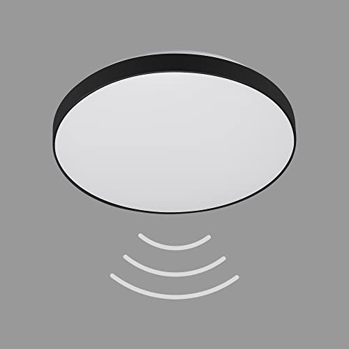 TELEFUNKEN - Lampada da soffitto a LED, con sensore di movimento, lampada da soffitto con sensore di luce diurna, colore bianco neutro, funzione luce continua, 16 Watt, 1500 lumen, bianco/nero, Ø 29