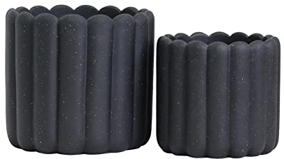 Olly & Rose Ios Vertikal gestreifter Topf, anthrazit, gesprenkelt, 17 und 13 cm Durchmesser, Schwarz Pflanztopf Blumentopfe Ubertopf
