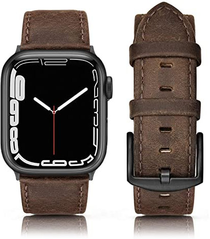Tuocal Cuir Véritable Bracelet Compatible avec Apple Watch 42mm, 44mm, 45mm, 46mm Homme et Femme, Remplacement Bracelet Compatible avec iWatch Series 1 à 10