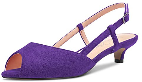 NobleOnly Donna Spillo Basso Gattini Tacco Heel Aperte sulla Punta Slingback Sandali Slip-on Sexy Dress da Matrimonio 3.5 CM Heels Scarpe Viola Scamosciato 39 EU