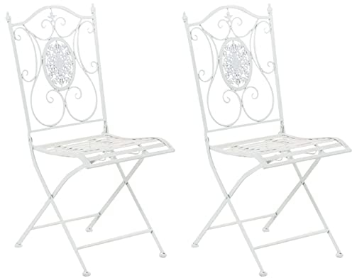 CLP 2er Set Eisen-Gartenstühle Sibell I Klappstühle mit edlen Verzierungen, Farbe:weiß