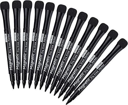 Linkbro [12 Stück, Schwarz] Whiteboard Marker mit Filz Spitze, Magnetic Dry Erase Marker Whiteboard Stifte für Kinder Schule, Arbeit auf weißem Brett für Kalender, Kühlschrank