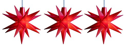 Novaliv 3X Weihnachtssterne LED Dekostern Klein 12cm ROT mit Batteriefach für 3 AA Batterien 6h Timerfunktion (1,5m Kabel) Innenraum DEKO 3D Stern 18 Zackig Leuchtstern LED Weihnachtsbeleuchtung