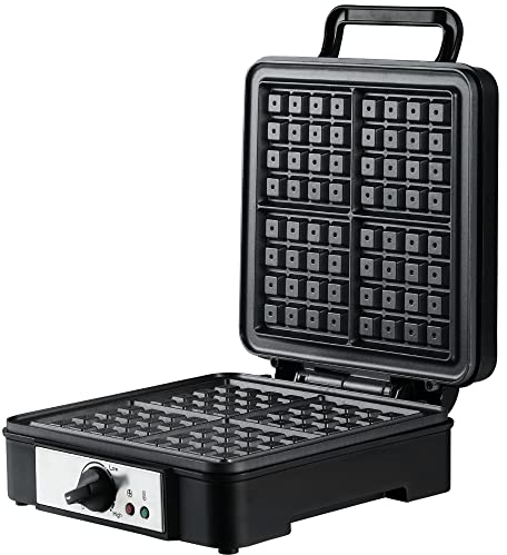 HOMCOM Waffeleisen 1200W für 4 Waffeln mit verstellbarer Temperatur, antihaftbeschichteten Plattenrutschfeste Füße, Aluminium Schwarz 24,5 x 31,6 x 11,3 cm