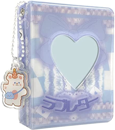 runrayay 3-Zoll-Mini-Fotoalbum Kpop Photocard-Lebensmappe, Blauer Schleier Kpop Photocard Holder Book, liebenswürdiges Photocard Holder mit Pendant, Visitenkartenklammer 40 Taschen