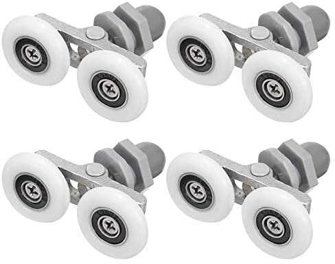 sourcing map Shower Door Rollers, Shower Twin Roller with 27mm Diameter, Glass Door Roller Replacement Parts, Pack of 4