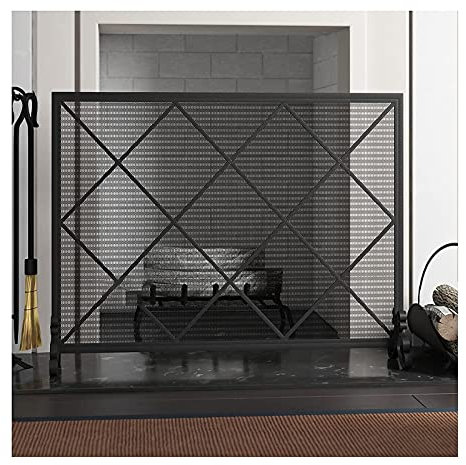 Feuer-Wache 39x30in Einzelplatte Handgemachte Schmiedeeisen Mesh Kamin Schirm, Feuer-Funkschutz für Wohnzimmer, Interieur im Schlafzimmer, schwarz