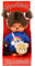 Sekiguchi 233724 - Original Monchhichi Mädchen, Regenbogen T- Shirt mit Tasche und Schleifen, ca. 20 cm großes Kuscheltier aus braunem Plüsch, Kuriertasche