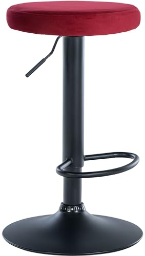CLP Barhocker Ponte Samt-Bezug I Höhenverstellbarer Stuhl, Farbe:rot, Gestell Farbe:schwarz