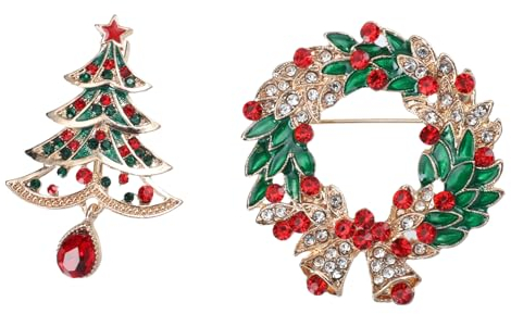TOPPERFUN 2stücke Weihnachtsbaum Broschen Weihnachts-anstecker Aus Legierung Festliche Brosche Für Damen Elegantes Schmuck-accessoire Für Weihnachten Und Feiertage
