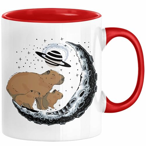Trendation - Galaxie Capybara Tasse Capybara Tier Kaffeetasse Geschenk für Capybara Liebhaber (Rot)