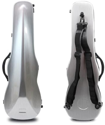 WUQIMUSC Custodia per violino 4/4 Full Size in fibra di vetro di carbonio guscio rigido impermeabile Violino custodie da viaggio con cinghie posteriori (argento)