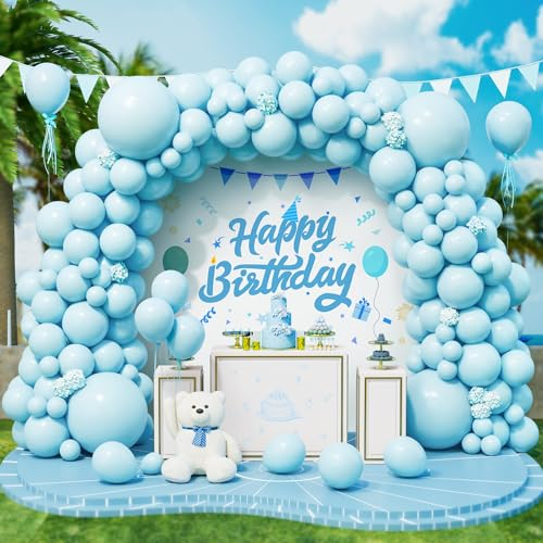 Palloncini Blu Pastello, 143 Pezzi Dimensioni Diverse Macaron Azzurri Blu Chiaro Arco Palloncini Kit con Nastro per Ragazzi Bambino Festa di Compleanno Baby Shower Fidanzamento Matrimonio Battesimo