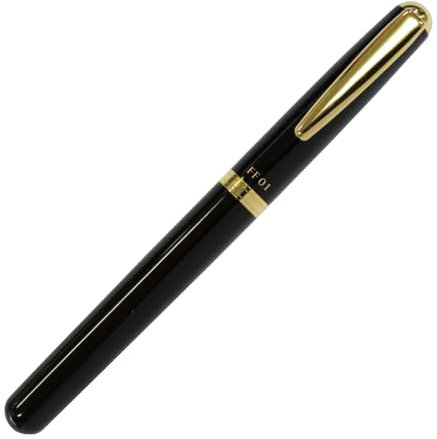 オート OHTO FF01 Gold Parts Model Fountain Pen, Schmidt Iridium Gilded Nib, Aluminum Barrel with Gold-Plated Brass Components, Black Lacquer Finish, Includes 2 FCR-6 Black Ink Cartridges, FF01-GBK
