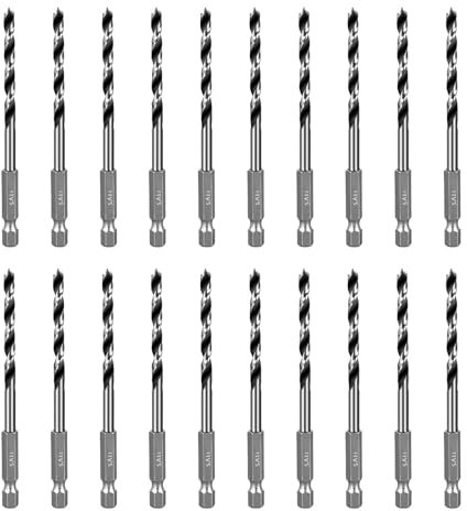 SALI 20-teilig Holzspiralbohrer Bohrer mit 1/4 Sechskant-Schaft Holzbohrer-Set Ø 5 mm für Bohrungen in Weichholz, Hartholz Professional Zubehör Bohrschrauber Standbohrmaschine