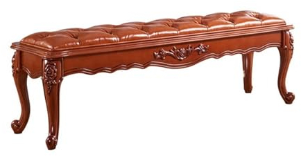 FUHAI-666 Bettbank Braune Retro-Schlafzimmer-Dekorbank aus Holz, einfache Nachttischbank, gehobene Sofabank aus PU-Leder Polsterbank