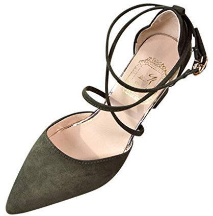 Decolleté da donna, con cinghia, con punta a punta, per feste, da donna, sexy, con tacco e cinturino rimovibile, verde militare, 39 EU