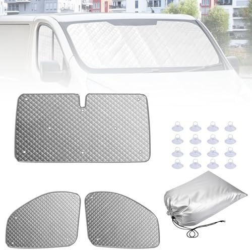 MaxEarn Thermomatte Fahrerhaus Ersatz für Renault Trafic 2015–2024, Interne Auto Sonnenblende Frontscheibenabdeckung für Opel Vivaro 2014-2018, Sonnenschutz Windschutzscheiben Thermomatten Sets