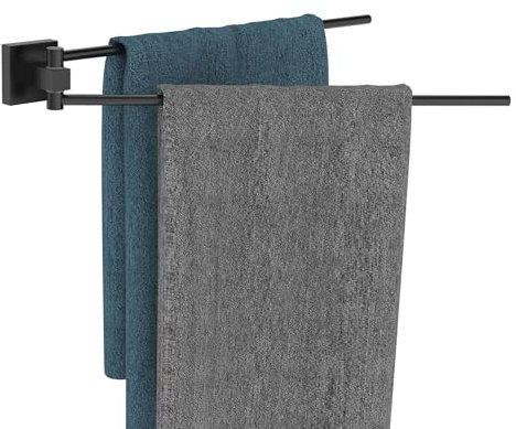 WZRUA Schwenkbarer Handtuchhalter Wandmontage Schwarz, 34.5CM Edelstah Handtuchhaltern 2 armig Handtuchstange für Küche, WC, Garderobe und Bad