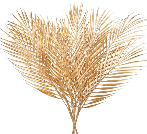 Briful 3er Set Künstliche Goldene Palmwedel – Deko Palmenblätter für Blumenstrauß, Vase, Tischdeko, Hochzeit, Party, Boho & Tropische Dekoration – Gold Deko Kunstpflanze für Wohnzimmer & Events