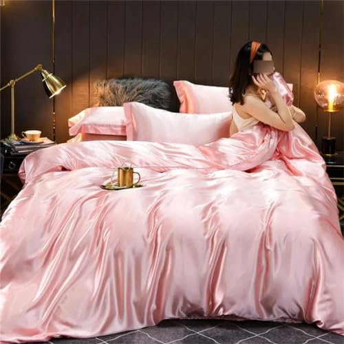 Bedding Set Luxury Soft Bed Sheet Pillowcases Quality Quilt Cover Summer Bed Set For Home Quality Bed Cover Set rose gold Fitted Bed Sheet#Full size 4pcs