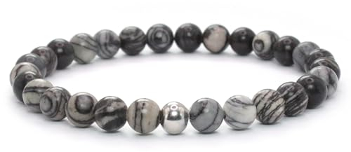 Echtes Matrix Jaspis Edelstein Armband mit 6mm Perlen - verschiedene Längen - Heilstein Schutzstein Talisman Glücksbringer Geschenk (Matrix Jaspis, 20CM)