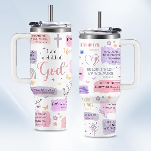 Christliche Geschenke für Frauen, Gott, Trinkbecher, 1,2 l, rosa Kind Gottes, Kaffee, Reisebecher, inspirierend, religiös, Geburtstag, katholisches spirituelles Geschenk für Schwester, Freunde, Taufe,