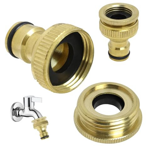 2 Pack Brass Garden Hose Tap Connector,3/4 & 1/2 Female Threaded Hose Pipe Connectors,Universal Hosepipe Fittings for Outside Garden Tap,Leakproof Quick Connect Adapter for Kitchen & Outdoor Use