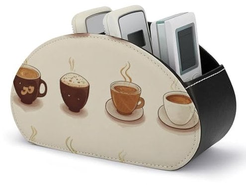 LFDSPYJE Remote Control Holder with 5 Compartments PU Leather TV Remote Caddy Desktop Organizer Coffee Collection Remote Storage Box Supply Organizers for Controller