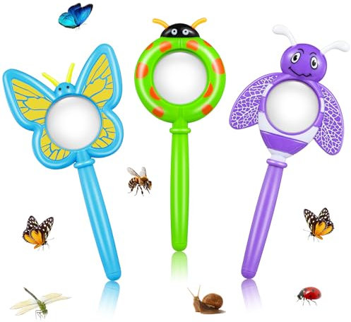 3 x Insektenlupe für Kinder, Handlupe mit Schmetterling, Biene, Marienkäfer, Insektenlupe für Jungen und Mädchen, Geschenk, Outdoor-Aktivitäten