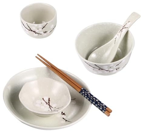 PAMINGONO 1 Ensemble 6 Pièces vaisselle bol de ramen plats de style assiettes et bols main- assiette japonaise menagere famille plateau borden couverts de table céramique