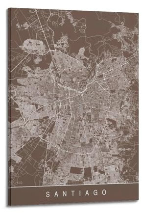 UNSGA Minimalistisches Retro-Poster mit Stadtkarte, Südamerika, Chile, Santiago, dekoratives Gemälde, Leinwand, Wandposter und Kunstdruck, moderne Familienschlafzimmer-Dekoration, Poster, 40 x 60 cm