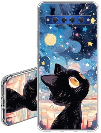 JEZSTHAI Custodia Compatibile con TCL 10 Plus Cover Trasparente in Silicone Con Design Grafico,Ultra Sottile Antiurto Antigraffio Morbida TPU Protettiva Case,Gatto