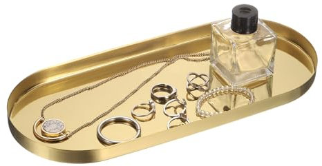 sourcing map Rectangle Serving Trays, 5 x 12inch Metal Serving Platter Board Bathroom Tray for Coffee Party Home Decor Cheese Dish Cake Dessert, Gold