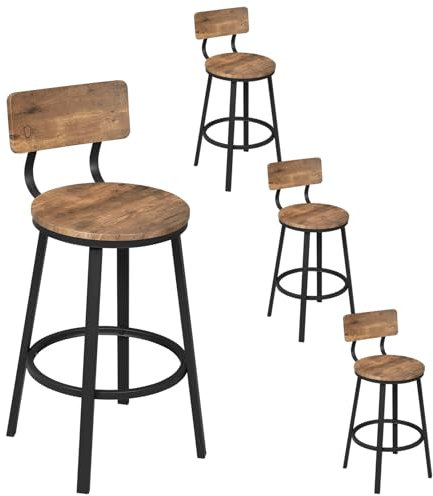 WOLTU Tabourets de Bar Lot de 4, Chaise Haute Cuisine, avec Repose-Pieds et Dossier, en Métal, Marron Rustique, BH431vbn-2