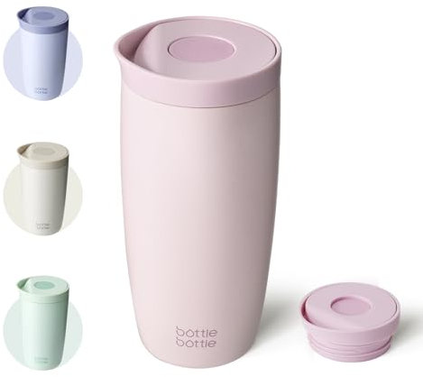 Bottle Bottle Insulated Travel Mug 500ml Stainless Steel Office Coffee Cup with Push Button Lid Keeps Cold and Hot for 8 Hours (Baby Pink)