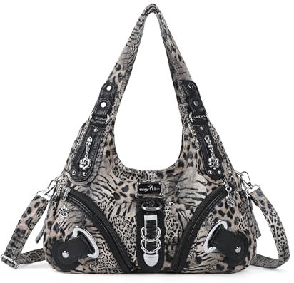 Angelkiss Hobo Geldbörsen und Handtaschen für Damen, Umhängetasche, groß, für den täglichen Gebrauch, Braun/Schwarz-Leopardenmuster, Large